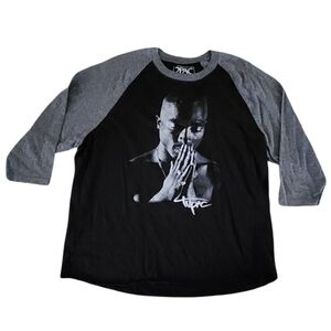 2PAC Tupac Shakur Praying‎ Graphic Raglan Baseball Tee Blk Gray 2XL 2016 Bravado